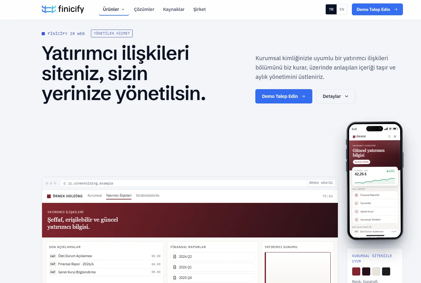 Finicify IR Web ürün sayfası